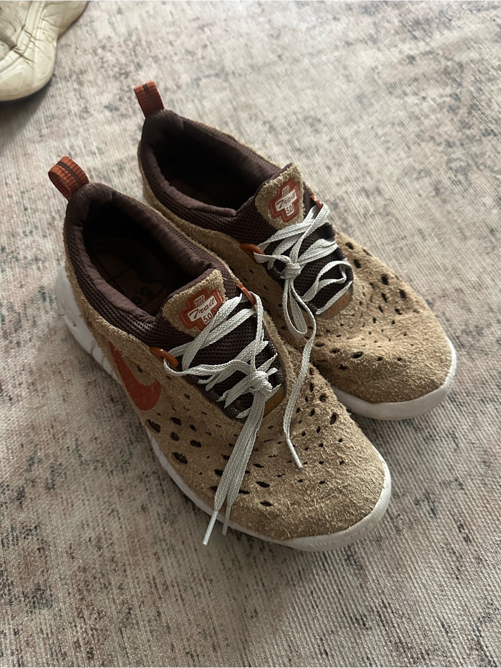 Nike Free Terra Vista Tan and Orange Perforated Suede Sneakers